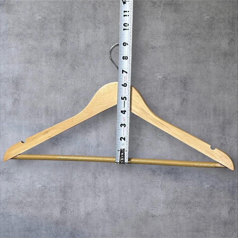 Set of 12 Natural Wood Hangers‎ with Notches and Trouser Bar